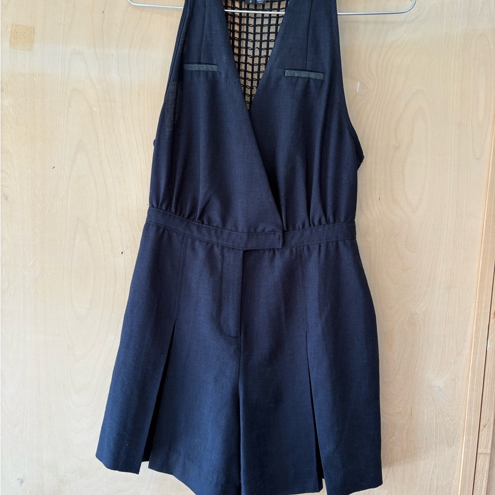 Vena Cava Blue & Black Sleeveless Romper with Fitted Waist